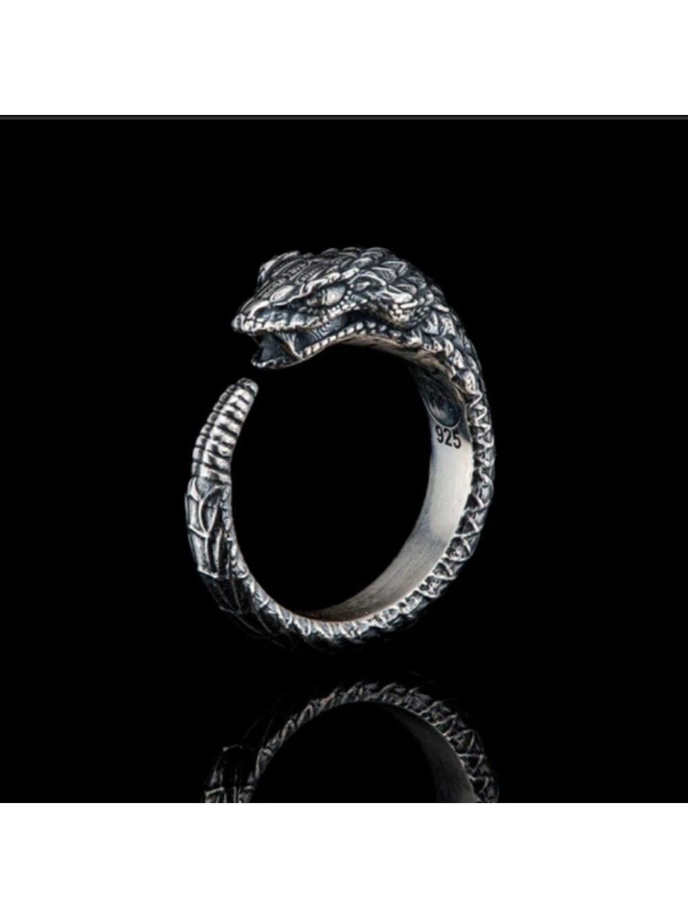 WILLIAM HENRY OPHION SCULPTED STERLING SILVER 'SNAKE' SERPENT MEN’S RING